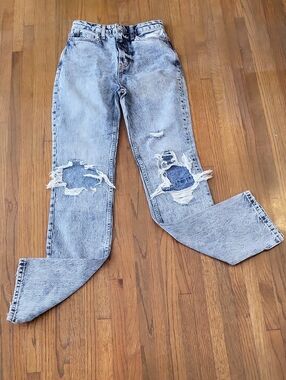 We The Free Acid Wash Blue Ripped Boyfriend Jeans